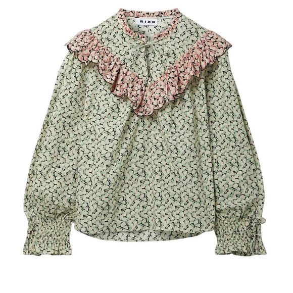 Rixo Danica Ruffled Printed Cotton Floral Blouse Size Small US 6 - Picture 1 of 13